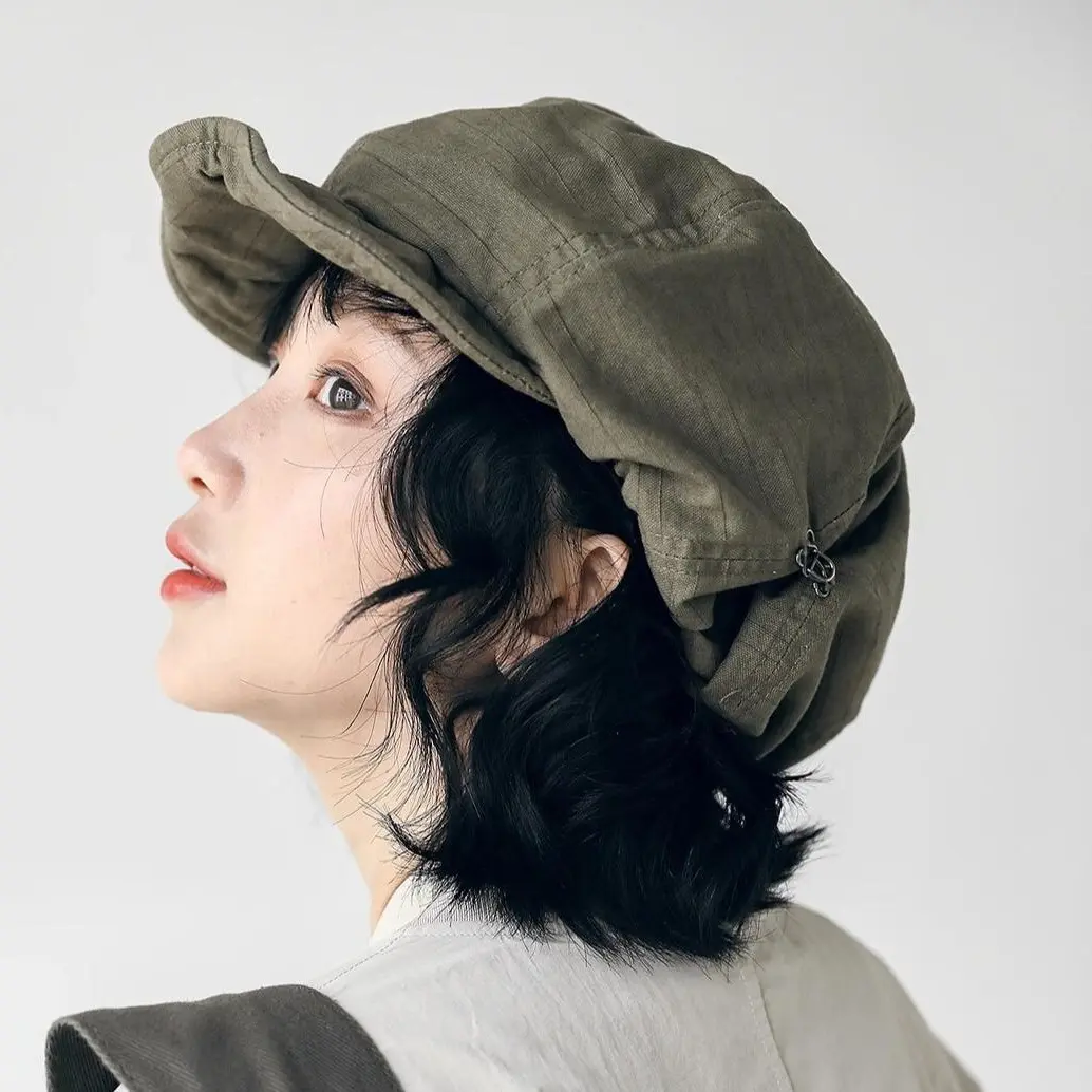 Japanese style large collar painter beret makes the face look smaller. Simple and versatile small beret, octagonal art hat, round beret, retro art hat, young painter hat, multifunctional headwear, dry cleaning only, stretchable fit