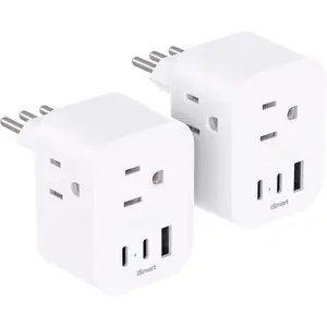 ?2 Pack ?  Travel Plug Adapter, Type L  Power Adapter with 3 Outlets 3 USB Ports(2 USB C), 3 Prong Grounded Plug for  to  Chile Ethiopia Libya Syria Tunisia Uruguay