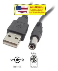 PC Laptop USB Male to 5V DC 5.5mm x 2.5mm Barrel Connector Power Cable 3FT USA
