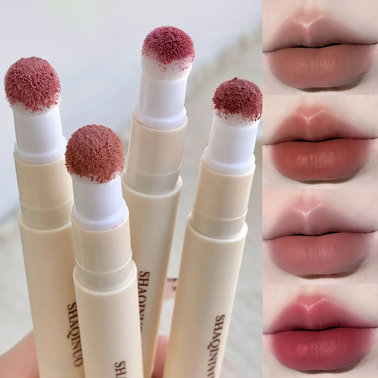 4Pcs Sponge Lipstick Pen Set Long Lasting Matte Makeup Waterproof Transferproof Twist Lip Gloss Smooth High Color Non Drying Multi Use Lip Cheek Pencil Cosmetic DealsForYouDays