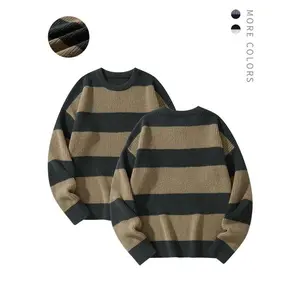 Men's Striped Print Round Neck Sweater, Casual Regular Fit Long Sleeve Jumper for Fall & Winter, Men's Knit Pullover for Daily Wear, Going Out Outfit