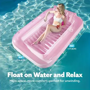 Inflatable Sunbathing Pool Lounge Chair, Adult Pool Float with Pillow, 4-In-1 UV Protection Bath Tub Raft, Durable Outdoor Relaxation
