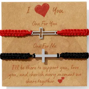 Stainless Steel Christian Cross Couples Bracelet Set - Adjustable Woven Rope - Unisex Design - Gift for Men & Women Charm - Durable Rust-Resistant Material - Symbol of Love & Friendship