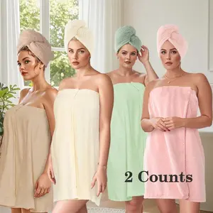 Women's Soft Reusable Bathrobe Set, Adjustable Wrap Design, Cute Bow Detail, Perfect for Home & Travel Use, Spring Summer Style