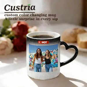 Customized 11oz Custria Ceramic Cup - Magic Heat Color Changing Reveal, Heart-Shaped Handle, USA Printed, Durable Drinkware, Personalized Gift for Girlfriend, Mother's Day (Home & Festive Party Supplies)