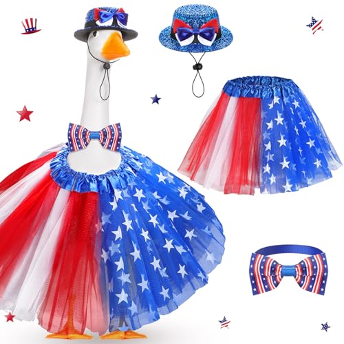 4th of July Porch Goose Outfits for 23'' Cement Plastic Porch Goose Statue(not included goose), Memorial Day Patriotic Porch Goose Clothes with Flag Star Red Blue White Strip Porch Goose Costume for Independence Day Summer Lawn Yard Garden Porch Decor
