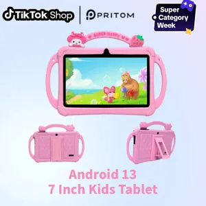 [Techvibes] PRITOM Kids Tablet 7 inch Android 13 IPS HD Screen with Protective Case Parental Control Dual Cameras Pre Installed Educational Apps Ideal for Boys Girls Pink Blue Kids Gift