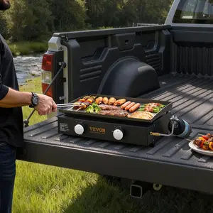 VEVOR Commercial Griddle, 22.4 Heavy Duty Manual Flat Top Griddle, Countertop Gas Grill with Non-Stick Cooking Plate, Countertop Gas Griddle, H-Shaped Burner Restaurant Portable Grill, 13, 000 BTU