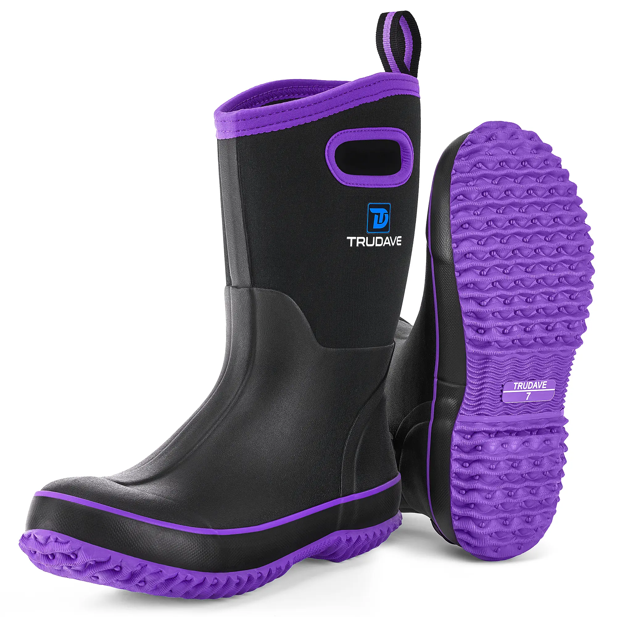TruDave Rubber Rain Boots for Women, Neoprene Insulated Mid Calf Work Boots, Outdoor Boots for Hunting Farming Gardening Fishing Comfortable Rainproof Waterproof Cover Rainy Days