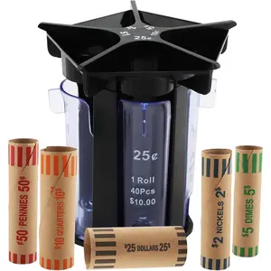 5-in-1 Coin Counter Coin Sorter Tube, Change Sorter Coin Organizer with Coin Wrappers, Coin Roller Coin Bank Holder, Easy to Use & Accurate