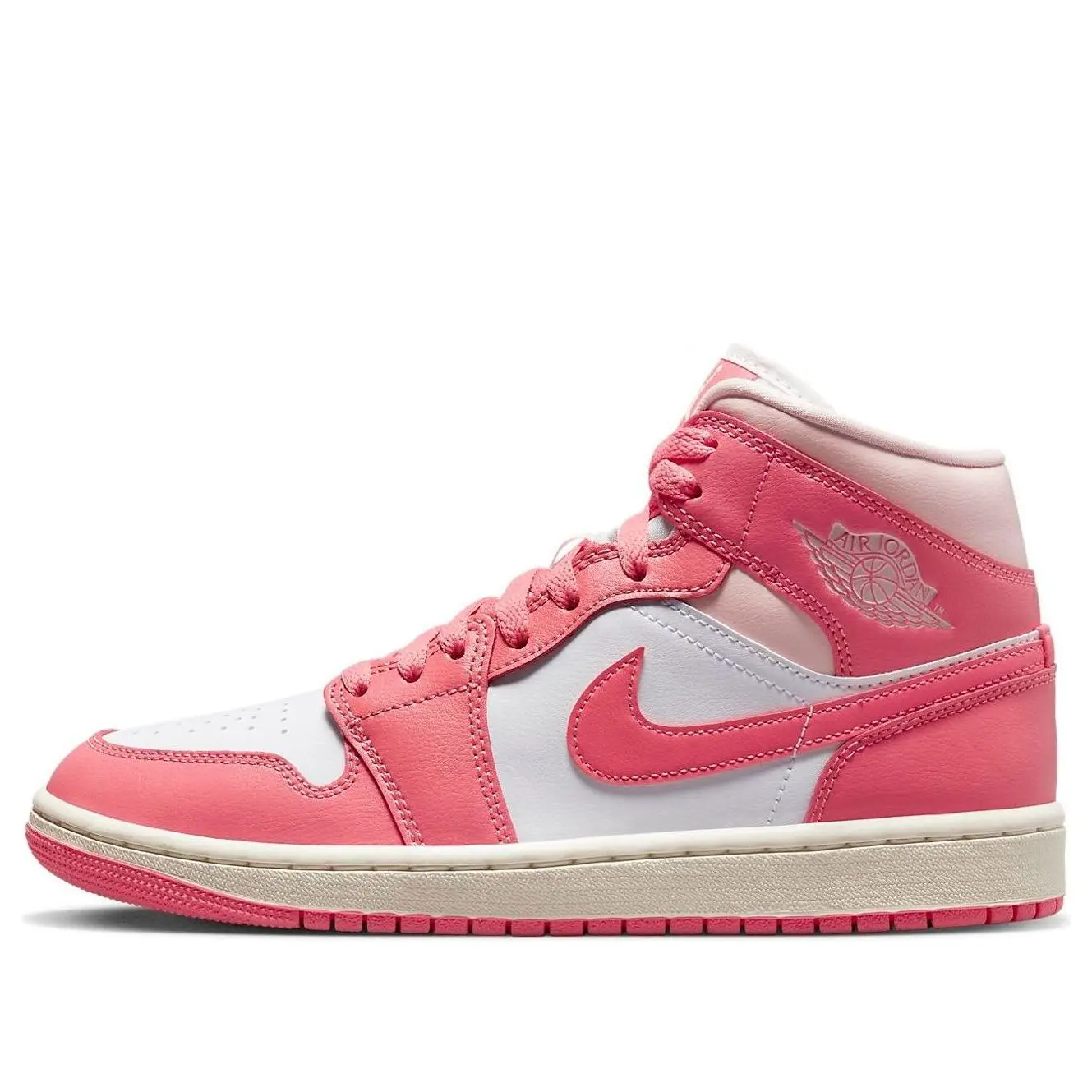 Air Jordan 1 Mid Women's Casual Sneaker, 'Strawberries and Cream' Strawberry Pink Fashion Athletic Shoe, Mid Cut