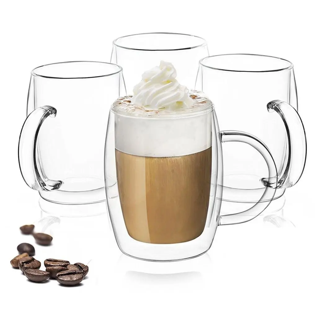 JoyJolt Set of (4) 13.5-oz Aroma Clear Double-Walled Mugs
