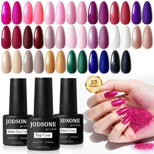 JODSONE 20 Glitter Color Gel Nail Polish Kit 3 Bottles of No Wipe Base Coat Glossy and Matte Top Coat Gel Polish Set High Shine Gorgeous