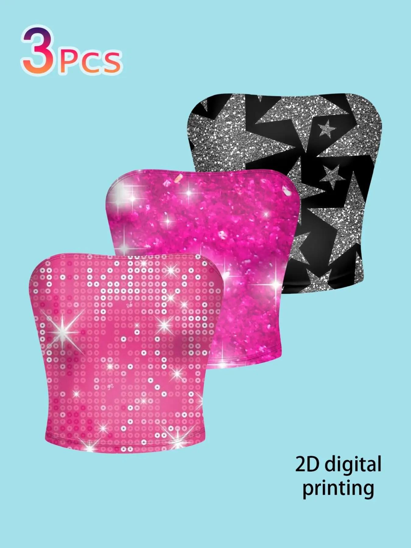 3-Pack Sequined Star Rhinestone Bustier, Corset Camisole, Sexy Short Slim Fit Tank Top, Y2K Millennium Style Inner Outer Wear, Party Stage Eye-Catching Top