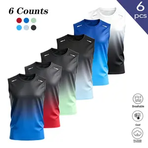 Clean Gent 6-pack: men’s sleeveless T-shirts and quick-dry, breathable tank tops with a gradient design—ideal for running and basketball, also versatile for everyday casual wear.