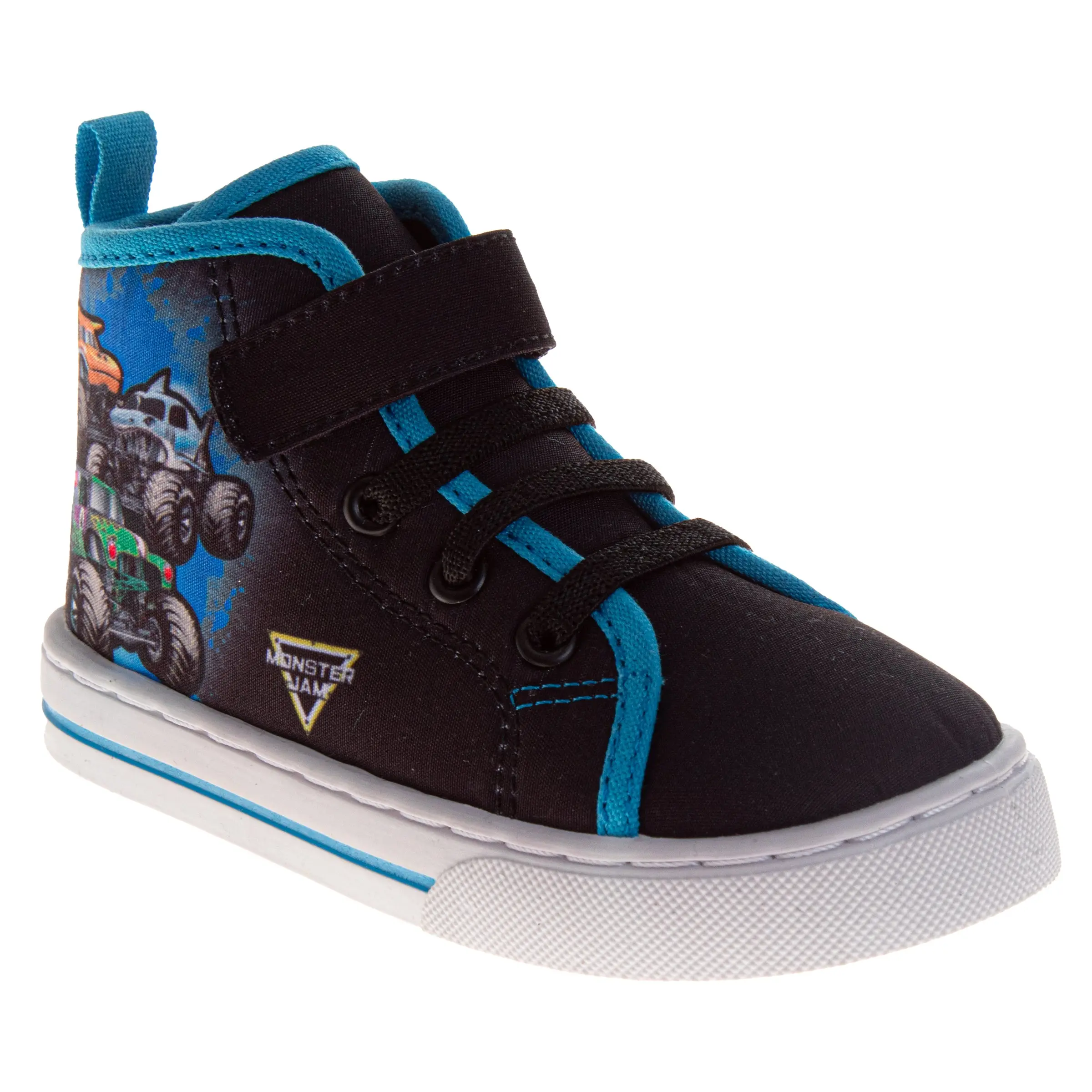 Monster Jam Boys' Casual High-Top Sneaker Shoe, Fun Canvas with Truck Prints & Ankle Support, Lace-Up Adjustable Fit for School & Playground