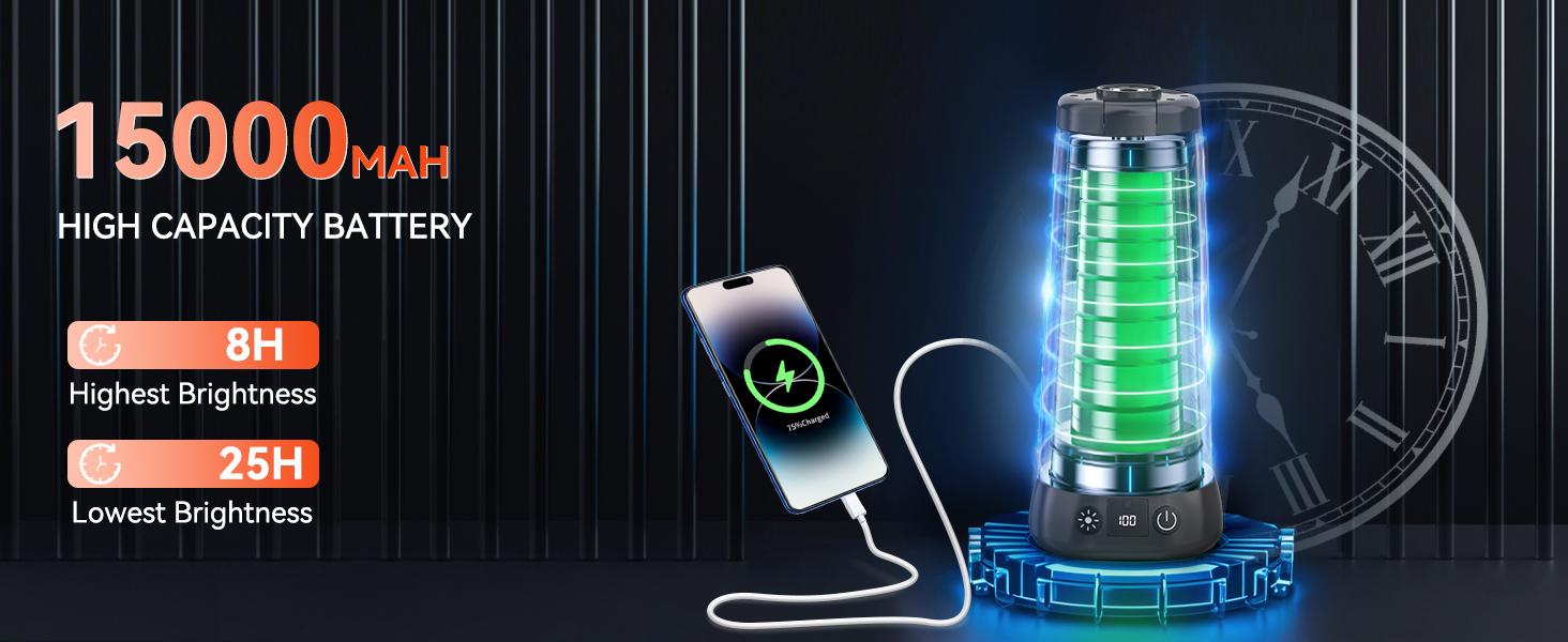 DEEPN 15000 mAh Rechargeable Camping Light with Stand, Cordless Work Light with 3 LED Lamp Heads, 5500 Lumens Dimmable Camping Essentials Gear Emergency Flashlight with 86" Detachable Tripod