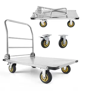 VEVOR Heavy Duty Steel Frame Platform Truck, 2000lb Capacity, Anti-Slip Flatbed Cart with Swivel Wheels, Foldable Handle, Hand Push Dolly for Heavy Cargo, Garage, Warehouse, 35.4x23.6x35.4in
