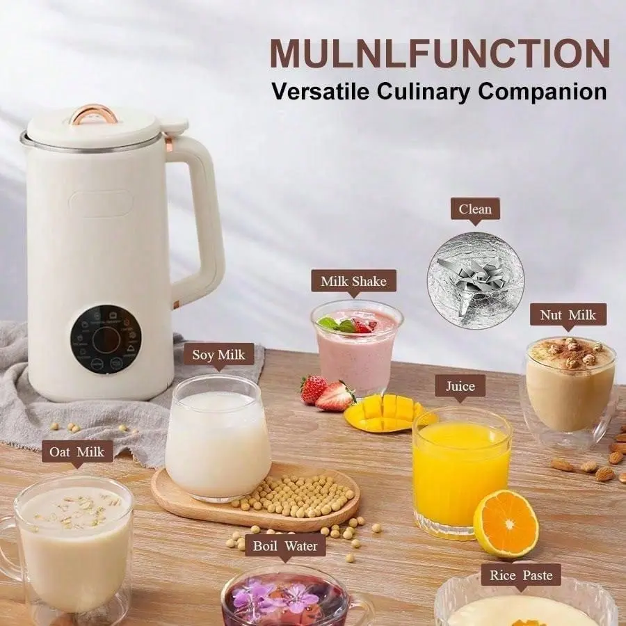 8-in-1 Automatic Nut Milk Maker Machine for Home Users, 35oz Self-Cleaner with 10 Blades, 12H Timer & 2H Keep Warm - Soy, Almond, Oat Plant-Based Milk Maker