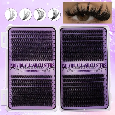 9–16mm DIY Lash Cluster Set, Individual, Fluffy Lash Clusters, 640-Piece Ultra-Soft Volume, Tapered Cat-Eye 10D–100D Mixed Density with Glue & Tweezers, Prefer for Daily, Date Makeup, Voluminous False Eyelashes