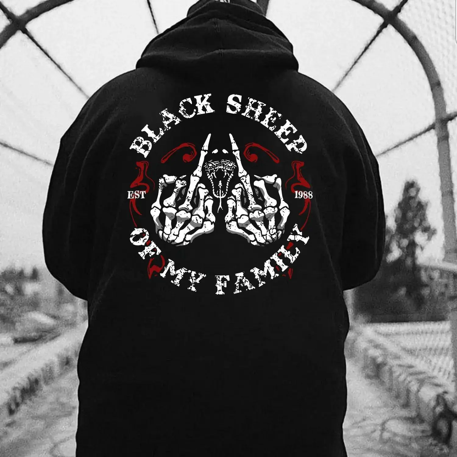 Personalized BLACK SHEEP OF MY FAMILY Bone Hand Print Womens Hoodies Sweatshirt Casual Fashion Graphic Pullover Outerwear