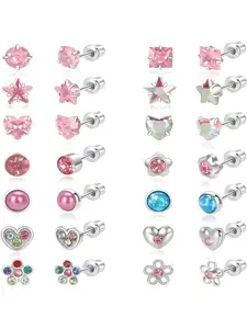 14 Pairs Hypoallergenic Earrings Set for Girls & Women, Surgical Steel Screw Back, Cute Kids Baby Toddler Earrings, All Seasons, Stud Earring Jewelry