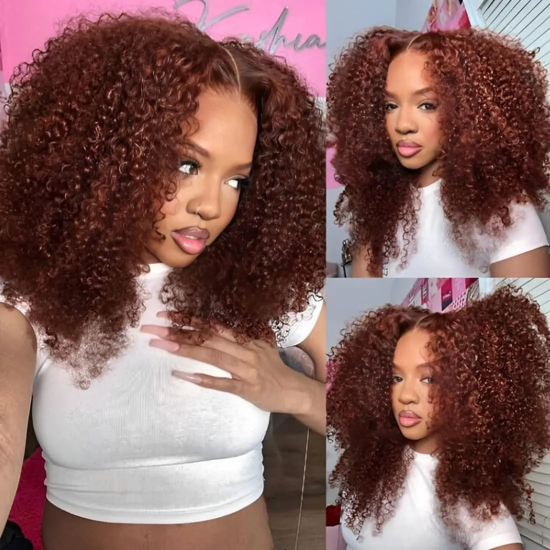 Sunber 250% Density Reddish Brown Afro Kinky Curly Shoulder Length Glueless Human Hair Wigs 7x5 Lace Closure Wig Invisible Knots Beginner Friendly Reay to Wear TikTokShopSpringGlowUp
