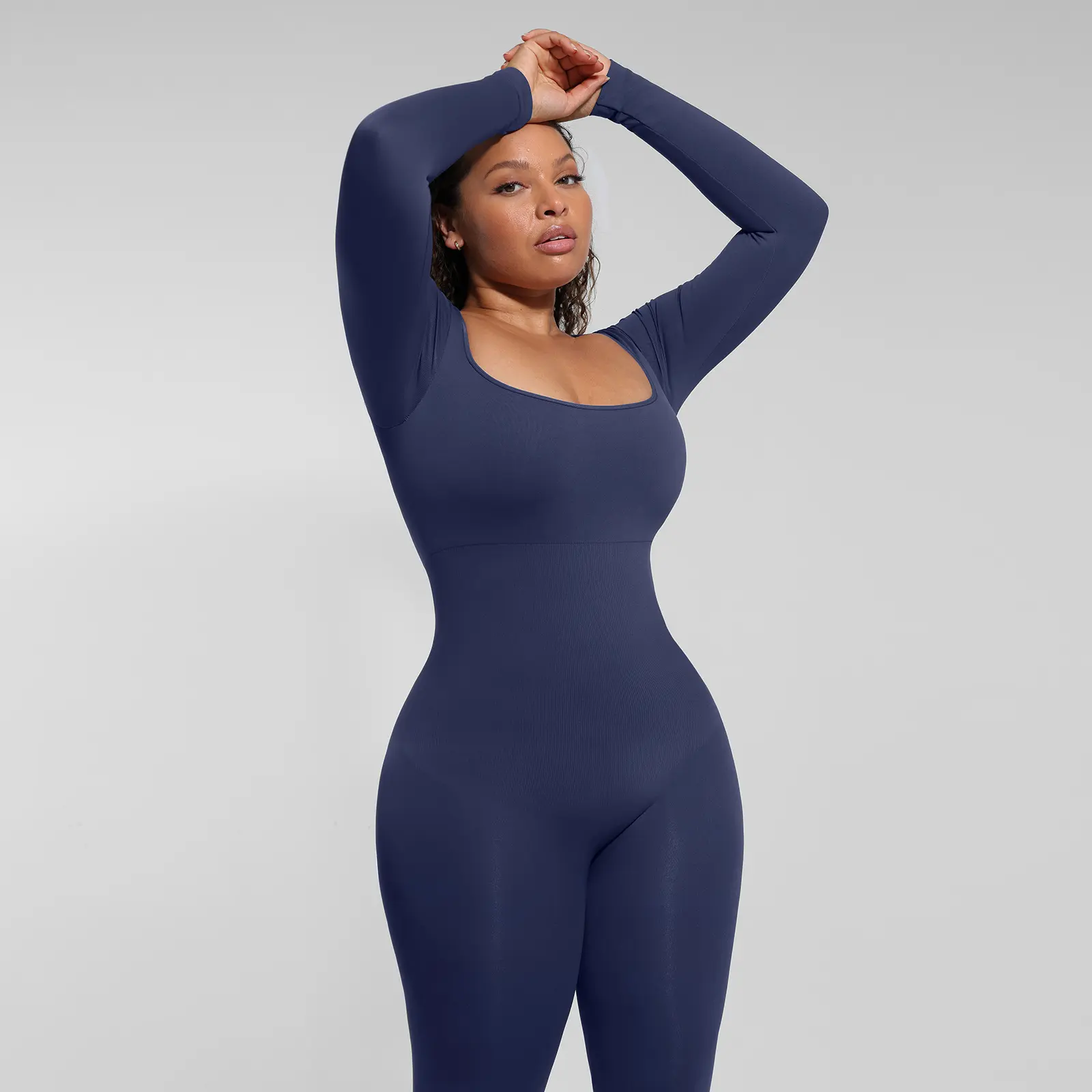 Popilush Shapewear Seamless Thumb Hole Long Sleeve Jumpsuit