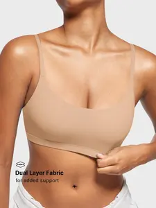 Womens Adjustable Spaghetti Strap - Wireless Sports Bras Scoop Neck Wireless Yoga Workout Crop Top Stretch Wirefree Sports Bra