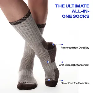 3 Pairs Brown CoolMate Merino Wool Hiking Socks for Men, Super Thick Warm Winter Thermal Crew Socks with Arch Support & Blister-Free