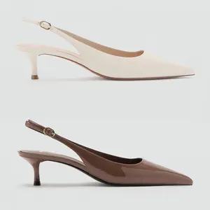 Women Pointed Toe Slingback Kitten Heels, Low Heel Dress Pumps with Adjustable Buckle Strap, Closed Toe Shoes for Office Wedding Party