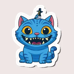 Huntrix Demon Cat Sticker, Cute Blue Monster Vinyl Decal with Big Smile, Demon Style Anime Gift, Creepy Cartoon Cat for Laptop & Journal