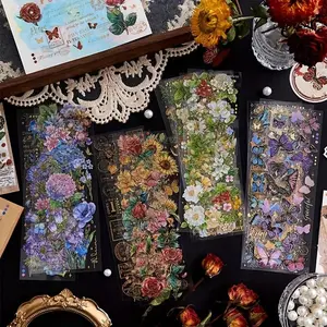 Butterfly & Flower Pattern Sticker, Floral Pattern Sticker, 20 Sheets Transparent Flower Sticker, Vintage Plants Sticker, Waterproof DIY Decorative Sticker for Scrapbook Journal Album Laptop Card Making
