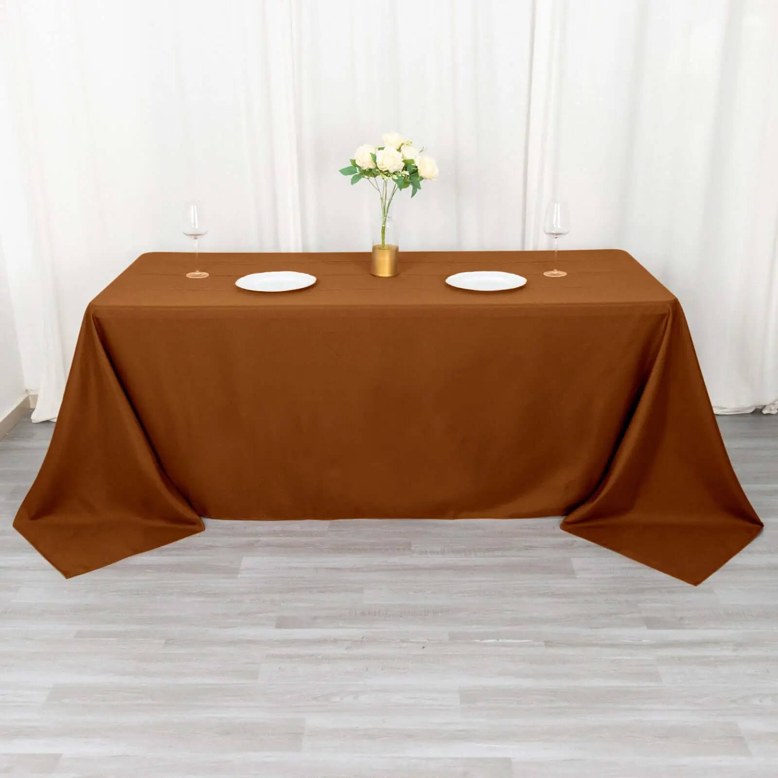 Polyester Rectangle Tablecloth, 90"x132" Cinnamon Brown with Seamless Finish, Ideal for Casual Use, Hotels, Picnics, Conventions, Happy Birthday Events