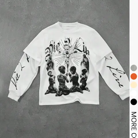 Men's 2 in 1 Vintage Streetwear Graphic Print Long Sleeve Sweatshirt, Regular Fit Casual Retro Round Neck Pullover for Daily Wear, Men's Top for All Seasons