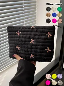 Solid color quilted design clutch bag, large capacity zipper travel storage bag, women's portable travel storage bag, back to school season, suitable for daily commuting and travel, school portable bag, Quilted Purse