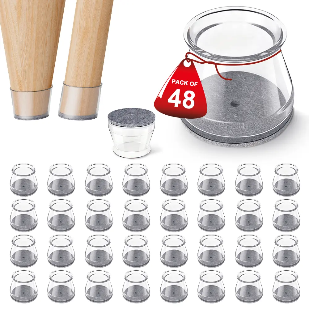 Chair Leg Floor Protectors Chair Leg Protectors for Hardwood Floors Silicone pads Covers to Protect Floors reduces noise Universal L Clear Fit (1-5/16"~2") felt furniture pads
