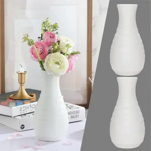 2 Pieces Faux Ceramic Plastic Flower Vase - Nordic Style With Stripes For Home Decoration - Paper Folding Vase Ideal For Artificial Flowers - Suitable For Home Decoration And Flower Arrangement Container (8 x2.7inch) White Gift Decorative