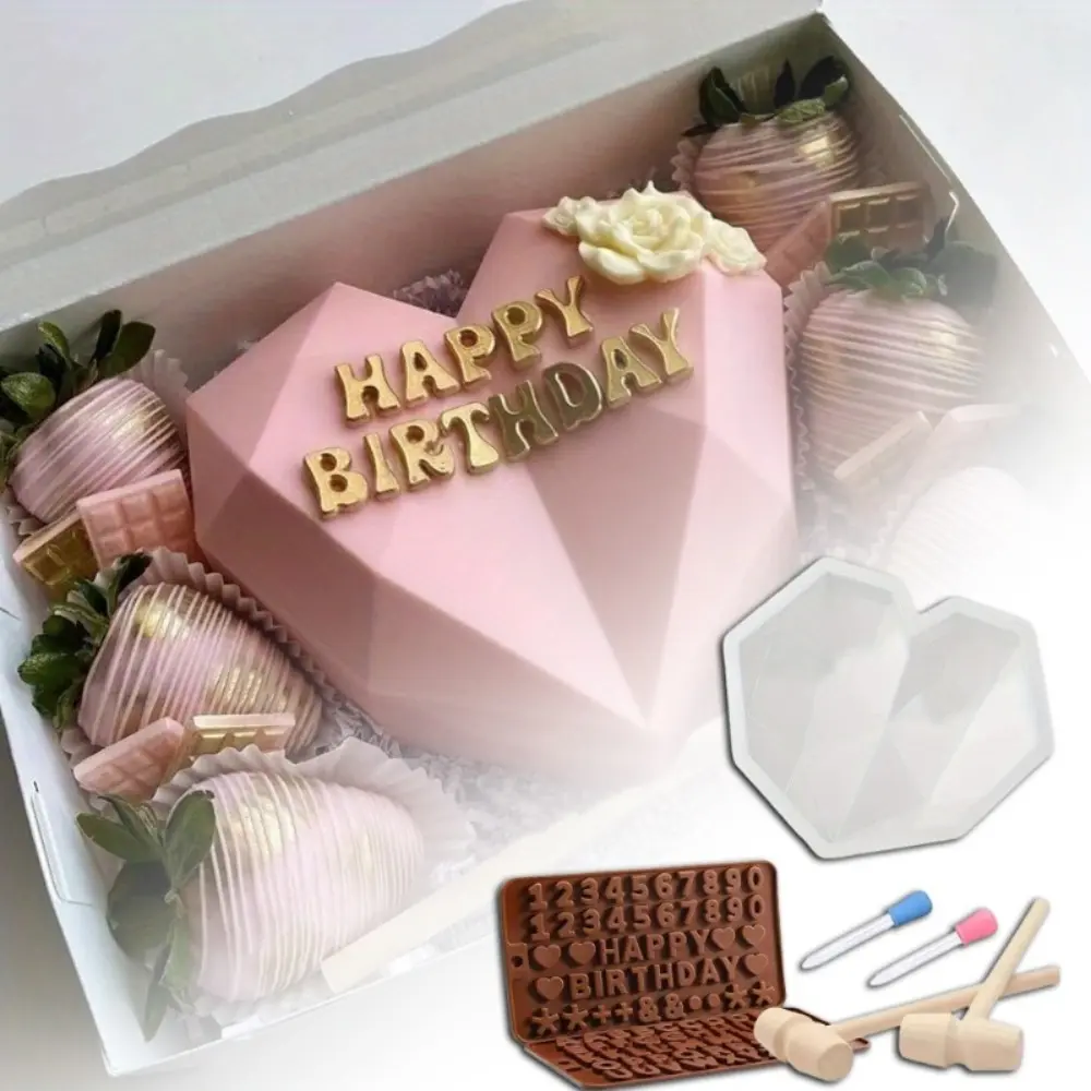 7Pcs Heart Silicone Molds with Hammers and Dropper, Letter Mold and Number Chocolate Molds, Breakable Heart Mold Set for Chocolate, Valentine Candy Making