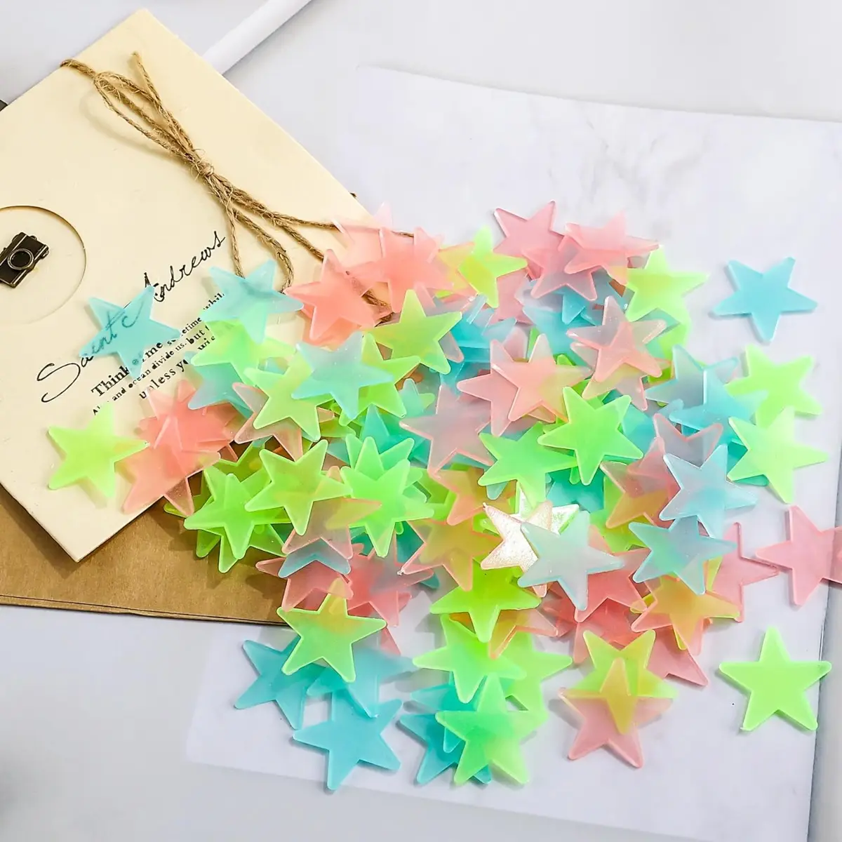 Luminous Traditional Flat PVC Star Decorative Wall Stickers & Murals - 2pcs Adhesive Universal Wall & Ceiling Decals, Random Color Kids Room Night Light Home Decor Supplies