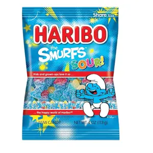 Haribo Smurfs SOUR 4 oz Gummi Candy Bag - Snack Gummies Fruit gummy