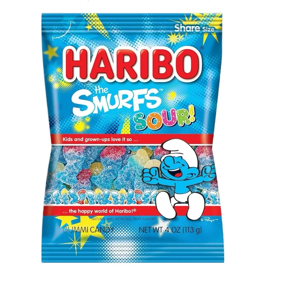 Haribo Smurfs SOUR 4 oz Gummi Candy Bag - Snack Gummies Fruit gummy Haribo Smurfs SOUR 4 oz Gummi Candy Bag - Snack Gummies Fruit gummy