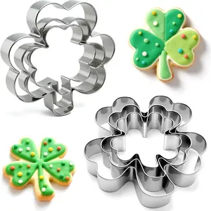 6Pcs St. Patrick's Day Metal Cookie Cutter Set, Shamrocks & Four Leaf Clovers Shapes,Metal Irish Holiday Party Supplies for Irish Spring Holiday Party Decor or Baking, Large 4'' ,Small 3'', Mini 2''
