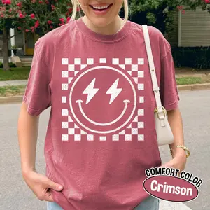 Comfort Colors Checkered Pattern Smile Face Shirt, Retro Smiley Face Shirt,Smile Face Shirt,Happy Face Shirt, Cute Smile Shirt, Smile Shirt