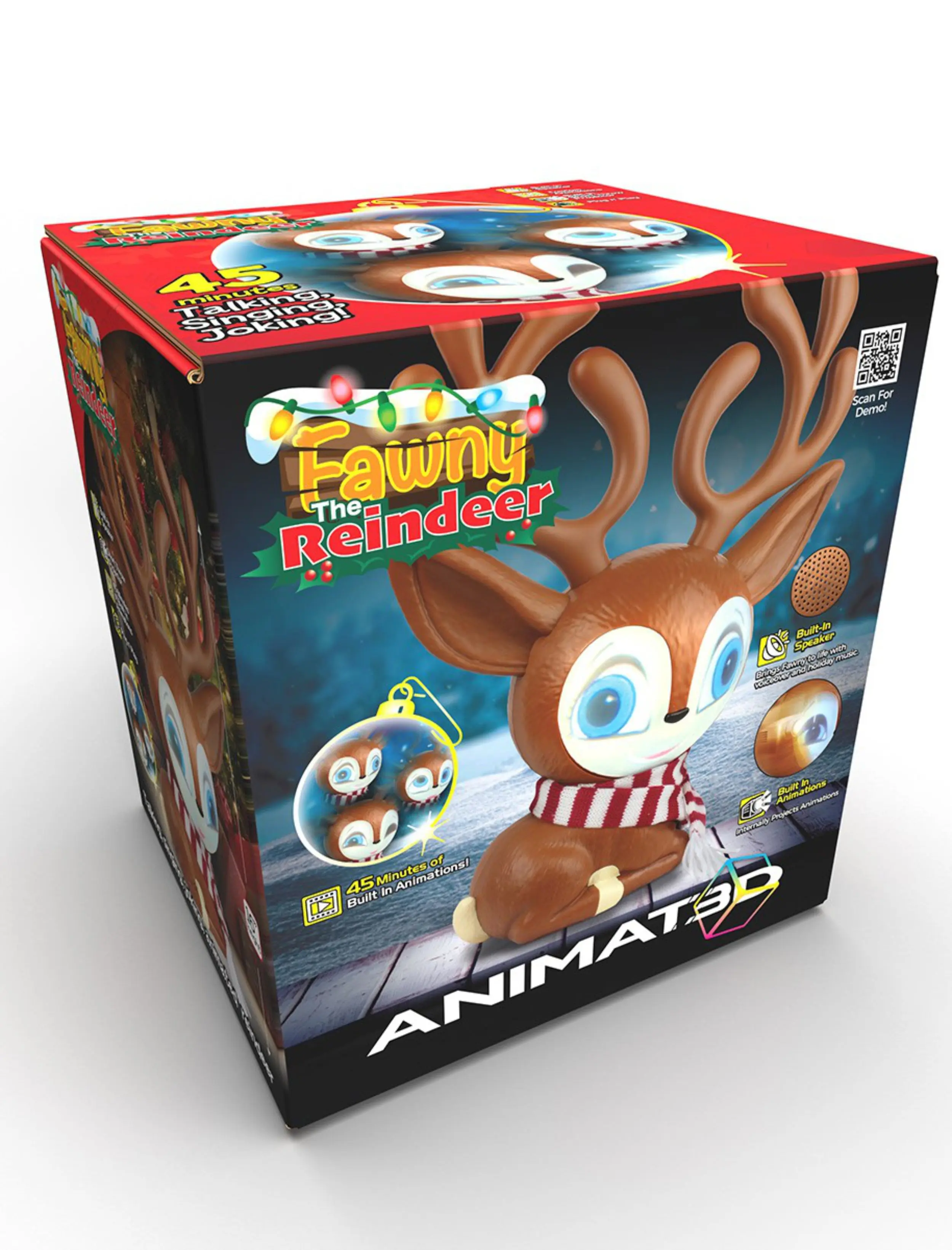 ANIMAT3D Fawny Plug'n Play Animated Reindeer Christmas Decor - Decorative Atmosphere Lamp, USB Powered, Built-In Projector, Speaker, LED Lights, 30+ Mins Content, Singing, Jokes, Santa Theme, Simple Controls, No Fuss Festive Cheer