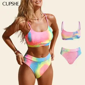 CUPSHE Women's Bikini Set Two Piece Swimsuits Stylish Beachwear High Waisted Scoop Neck Spaghetti Adjustable Straps Textured Swimwear(XS-XXL) Bathing Suits Bathing suit #SummerVibes