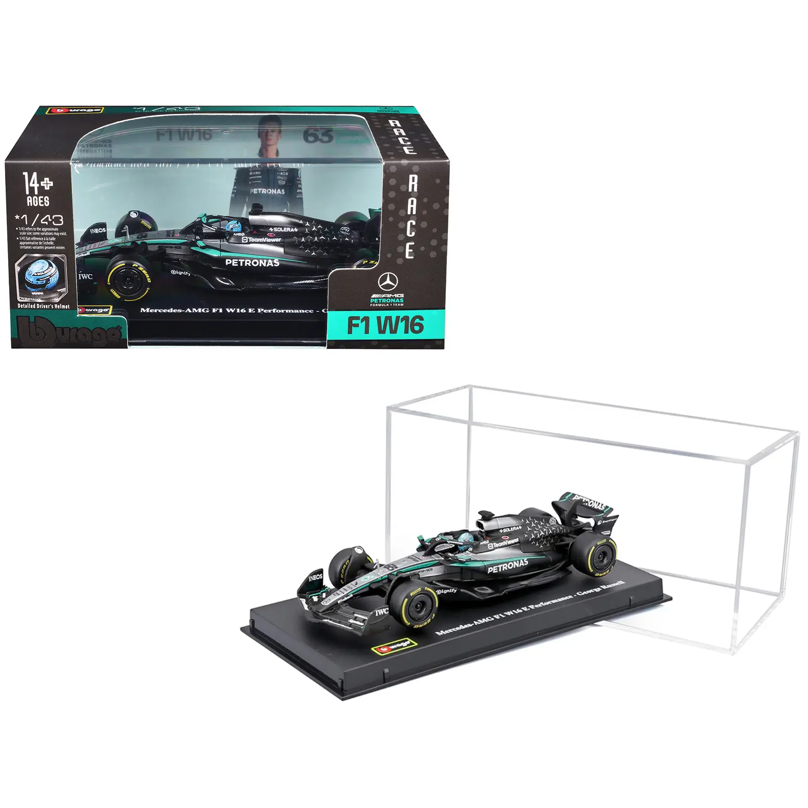 Mercedes-AMG F1 W16 E Performance #63 George Russell F1 "World Championship" (2025) 1/43 Diecast Model Car by Bburago