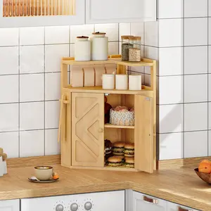 HOOBRO Bamboo Bread Box, Corner Bread Box for Kitchen Countertop, Large Capacity 2-Tier Bread Container, Bread Storage Container with Removable Shelf and Clip Holder, for Dining Room, Natural#SpringSale #BigSpringSale