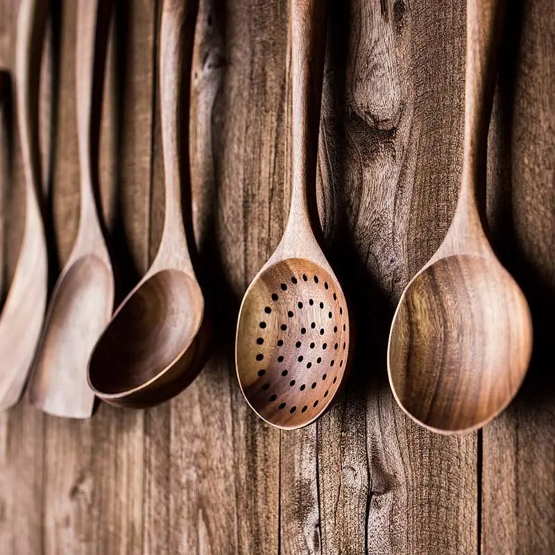 5-Piece Rustic Acacia Natural Wood Kitchen Utensil Set, Food Grade Eco-Friendly Different Shapes and Sizes Tools, Heat Resistant for Nonstick Cookware, Durable Turner Cooking Accessories (Sports & Outdoor Protective Gear Companion)