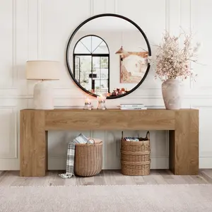 86-Inch Extra Long Console Table for Entryway, Wooden Behind Couch Table Narrow, Farmhouse Entrance Table for Hallway Living Room Apartment, Natural Oak Brown
